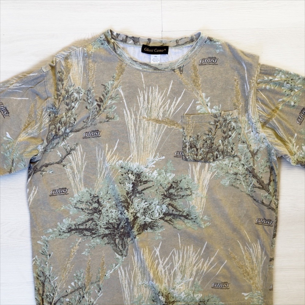 Vintage Prairie Ghost Camo Shirt Mens 2XL Green Camouflage 100% Cotton Hunting